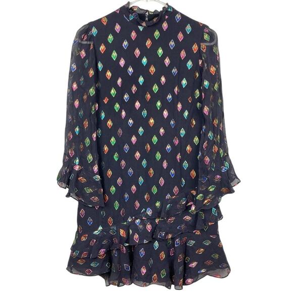 SALONI Silk Fil Coupe Marissa Mini Dress in Black Rainbow. * Read - Picture 6 of 15